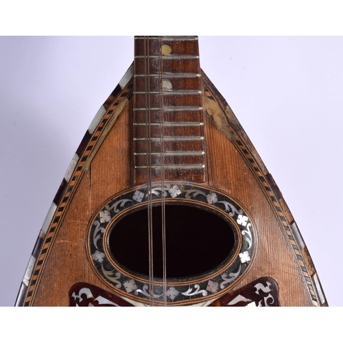 366 - AN ITALIAN NAPOLI TORTOISESHELL INLAID MANDOLIN with bone fittings. 56 cm x 20 cm.