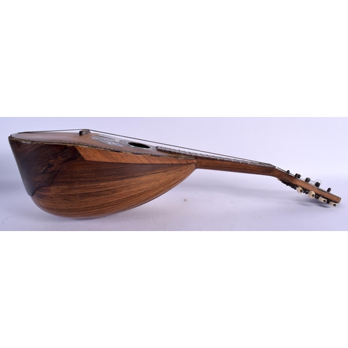 366 - AN ITALIAN NAPOLI TORTOISESHELL INLAID MANDOLIN with bone fittings. 56 cm x 20 cm.