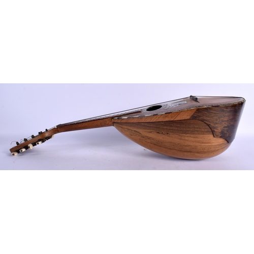 366 - AN ITALIAN NAPOLI TORTOISESHELL INLAID MANDOLIN with bone fittings. 56 cm x 20 cm.