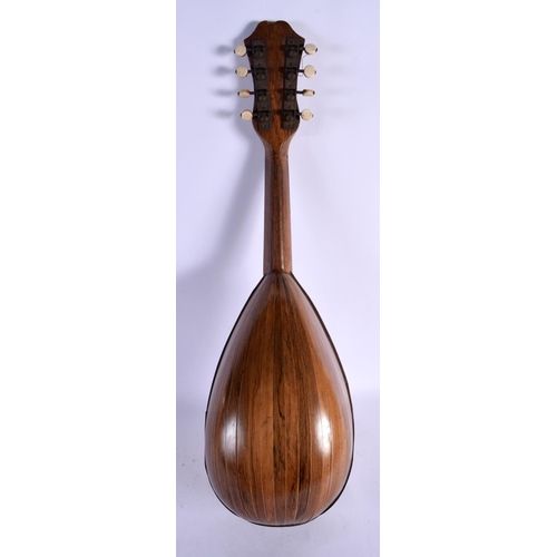 366 - AN ITALIAN NAPOLI TORTOISESHELL INLAID MANDOLIN with bone fittings. 56 cm x 20 cm.