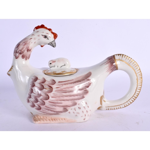 37 - A LATE 19TH CENTURY EUROPEAN PORCELAIN TEAPOT AND COVER in the form of a bird. 17 cm x 12 cm.