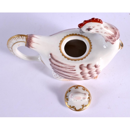 37 - A LATE 19TH CENTURY EUROPEAN PORCELAIN TEAPOT AND COVER in the form of a bird. 17 cm x 12 cm.