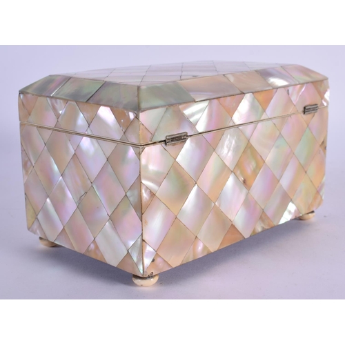 372 - A LATE VICTORIAN MOTHER OF PEARL INLAID TEA CADDY. 15 cm x 10 cm.