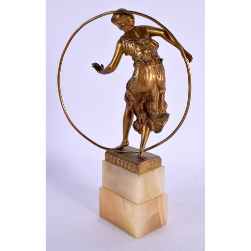 374 - AN ART DECO BRONZE FIGURE OF A HOOP DANCER. 18 cm x 9 cm.