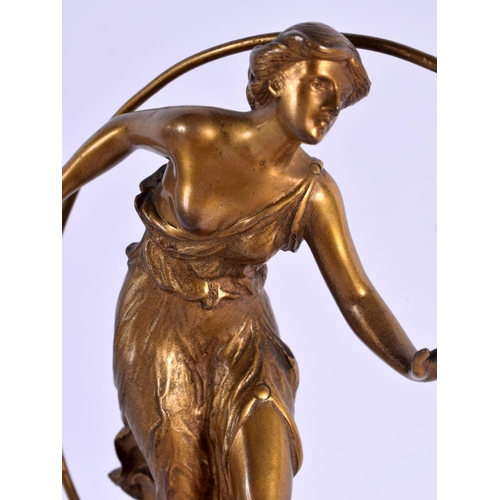 374 - AN ART DECO BRONZE FIGURE OF A HOOP DANCER. 18 cm x 9 cm.