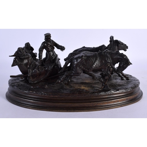 375 - Russian School (19th Century) Bronze, Troika group. 24 cm x 12 cm.