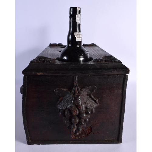 378 - AN UNUSUAL SHIPS CHILLED WINE BY THE GLASS DECANTER BOX decorated with mythical men. 40 cm x 24 cm.