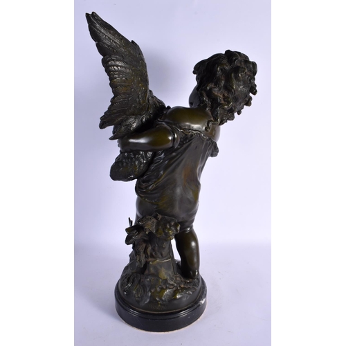 379 - French School (20th Century) Bronze, Boy holding a howling duck. 54 cm x 22 cm.