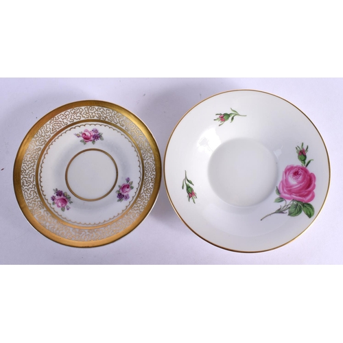 38 - A FINE MEISSEN SWAN HANDLED CUP AND SAUCER together with a Berlin cup and saucer. (4)