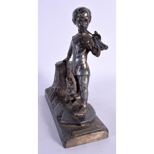 380 - AN UNUSUAL ART DECO SILVER PLATED VESTA STRIKING FIGURE formed as Peter Pan. 19 cm x 15 cm.