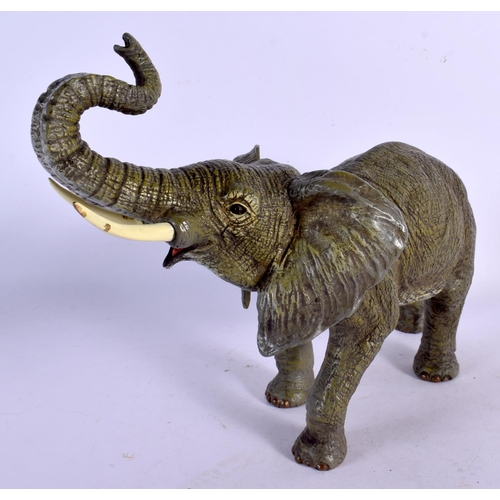 384 - A LARGE CONTEMPORARY COLD PAINTED BRONZE ELEPHANT. 30 cm x 22 cm.