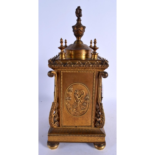 390 - A VERY RARE 18TH/19TH CENTURY CHINESE MARKET GILT METAL MANTEL CLOCK with jewelled dial, decorated w... 