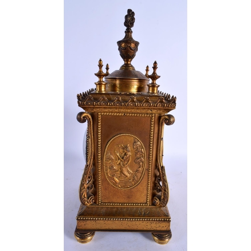 390 - A VERY RARE 18TH/19TH CENTURY CHINESE MARKET GILT METAL MANTEL CLOCK with jewelled dial, decorated w... 