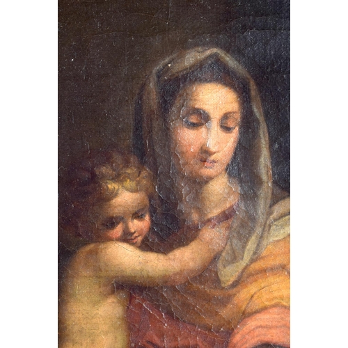 392 - Italian School (18th Century) Oil on canvas, Madonna and child, Florentine framed. 38 cm x 32 cm.