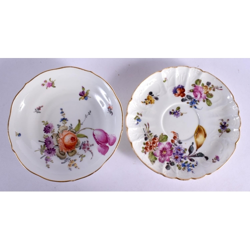 40 - A MEISSEN PORCELAIN CUP AND SAUCER together with a similar Dresden example. 11 cm diameter. (4)