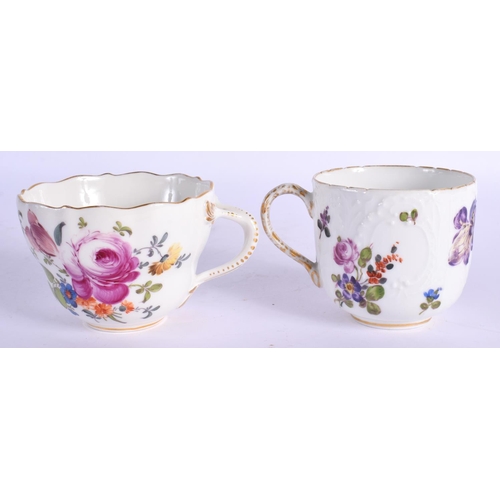 40 - A MEISSEN PORCELAIN CUP AND SAUCER together with a similar Dresden example. 11 cm diameter. (4)