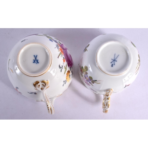 40 - A MEISSEN PORCELAIN CUP AND SAUCER together with a similar Dresden example. 11 cm diameter. (4)