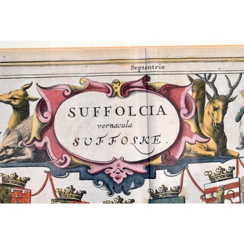 403 - AN ANTIQUE MAP OF SUFFOLK. 77 cm x 58 cm.