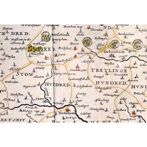 403 - AN ANTIQUE MAP OF SUFFOLK. 77 cm x 58 cm.