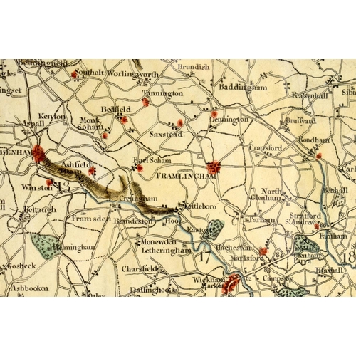 404 - AN ANTIQUE MAP OF SUFFOLK from the best authorities by Cary. 72 cm x 58 cm.