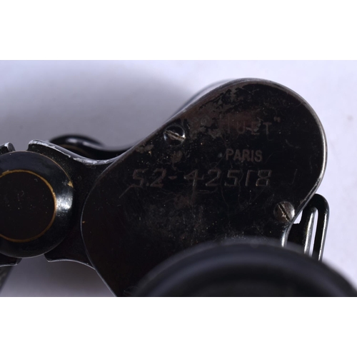 410 - A LOVELY PAIR OF MILITARY RANGE FINDER BINOCULARS inset with plaques of horses. 12 cm x 10 cm.