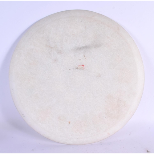 413 - AN INDIAN AGRA MARBLE HARDSTONE INLAID DISH decorated with foliage. 36 cm diameter.