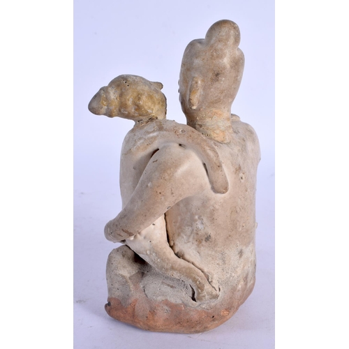 415 - AN EARLY INDIAN PAINTED POTTERY FIGURE OF EROTIC LOVERS. 14 cm x 6 cm.