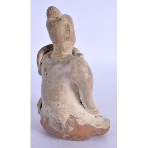 415 - AN EARLY INDIAN PAINTED POTTERY FIGURE OF EROTIC LOVERS. 14 cm x 6 cm.