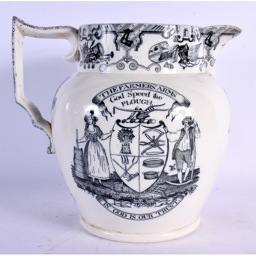 417 - AN ANTIQUE FARMERS ARMS GOD SPEED THE PLOUGH JUG. 22 cm x 20 cm.