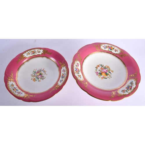 42 - A GOOD MID 19TH CENTURY ENGLISH PORCELAIN DANIELL DESSERT SERVICE painted with foliage upon a pink g... 