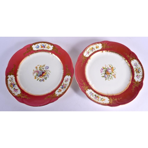 42 - A GOOD MID 19TH CENTURY ENGLISH PORCELAIN DANIELL DESSERT SERVICE painted with foliage upon a pink g... 