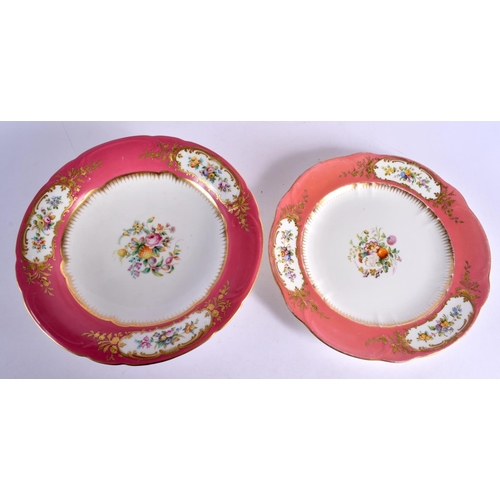 42 - A GOOD MID 19TH CENTURY ENGLISH PORCELAIN DANIELL DESSERT SERVICE painted with foliage upon a pink g... 