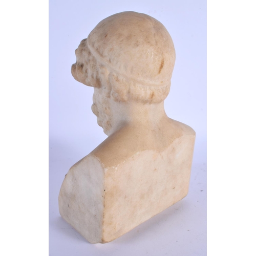 429 - A 17TH/18TH CENTURY EUROPEAN CARVED MARBLE BUST OF HOMER. 19 cm x 11 cm.