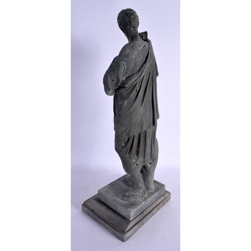 430 - A LARGE ANTIQUE FRENCH SPELTER FIGURE OF A FEMALE upon a slate base. 43 cm high.