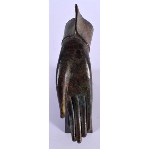 434 - A 19TH CENTURY SOUTH EAST ASIAN BRONZE BUDDHISTIC HAND probably Thai. 21 cm x 13 cm.