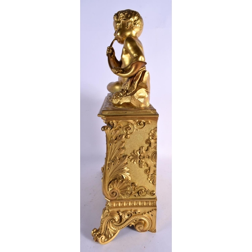 443 - A LARGE 19TH CENTURY FRENCH GILT BRONZE MANTEL CLOCK formed as figures upon an acanthus capped base.... 