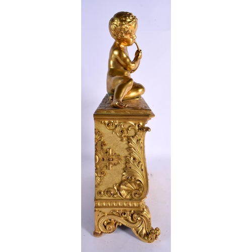 443 - A LARGE 19TH CENTURY FRENCH GILT BRONZE MANTEL CLOCK formed as figures upon an acanthus capped base.... 