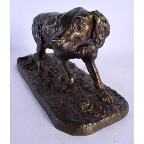 454 - AN ANTIQUE BRONZE FIGURE OF A ROAMING HOUND After P J Mene. 27 cm x 15 cm.