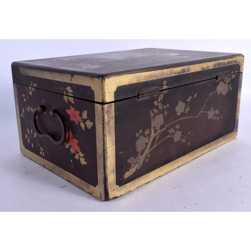 466 - AN UNUSUAL 19TH CENTURY CHINESE LACQUERED PEWTER TEA CADDY. 24 cm x 15 cm.