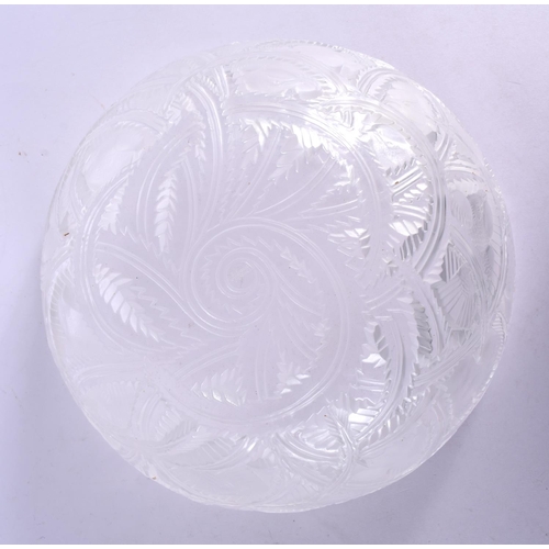 47 - A LARGE FRENCH LALIQUE GLASS BOWL decorated with birds and motifs. 22 cm diameter.