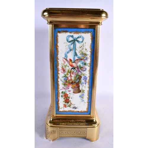 483 - A LARGE LATE 19TH CENTURY FRENCH SEVRES PORCELAIN GILT METAL MANTEL CLOCK painted with figures and l... 