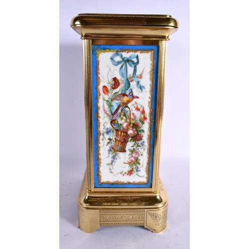 483 - A LARGE LATE 19TH CENTURY FRENCH SEVRES PORCELAIN GILT METAL MANTEL CLOCK painted with figures and l... 