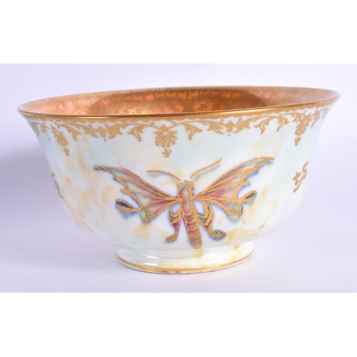 49 - A WEDGWOOD LUSTRE PORCELAIN BOWL painted with butterflies. 8.5 cm diameter.