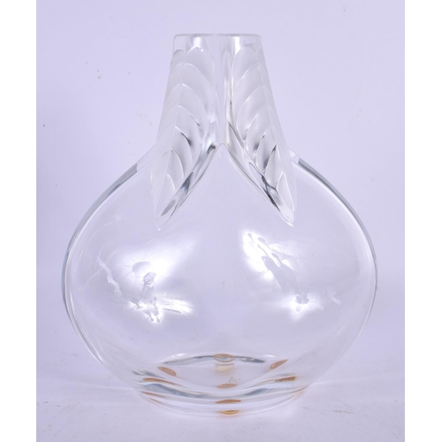 52 - A FRENCH LALIQUE GLASS VASE decorated with foliage. 18 cm x 13 cm.