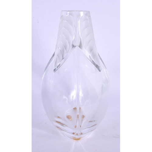 52 - A FRENCH LALIQUE GLASS VASE decorated with foliage. 18 cm x 13 cm.