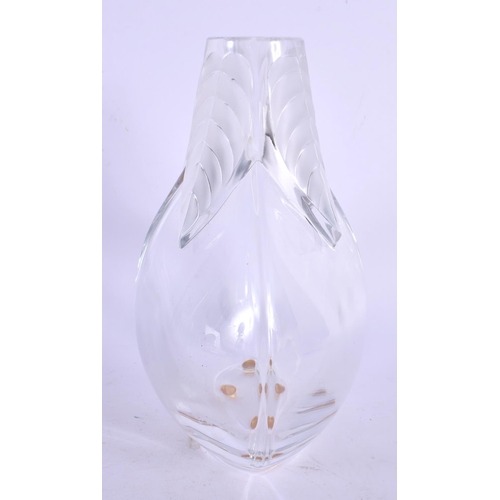 52 - A FRENCH LALIQUE GLASS VASE decorated with foliage. 18 cm x 13 cm.