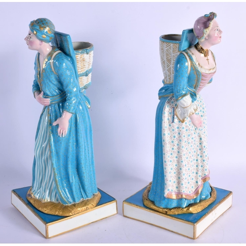 55 - A LARGE PAIR OF 19TH CENTURY EUROPEAN PORCELAIN FIGURES Sevres or Minton, painted with motifs. 31 cm... 