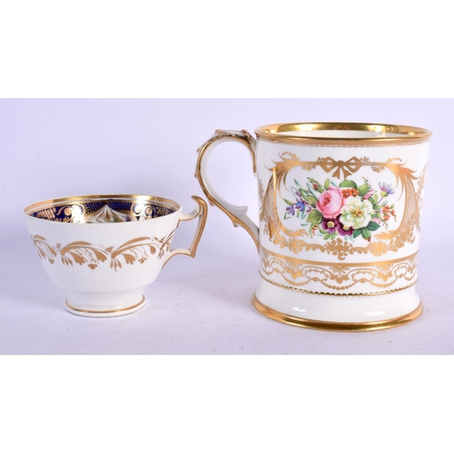 556 - AN ANTIQUE COALPORT PORCELAIN MUG and a similar cup and saucer. (3)