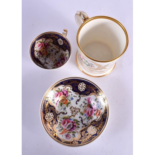 556 - AN ANTIQUE COALPORT PORCELAIN MUG and a similar cup and saucer. (3)