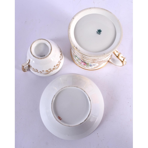 556 - AN ANTIQUE COALPORT PORCELAIN MUG and a similar cup and saucer. (3)